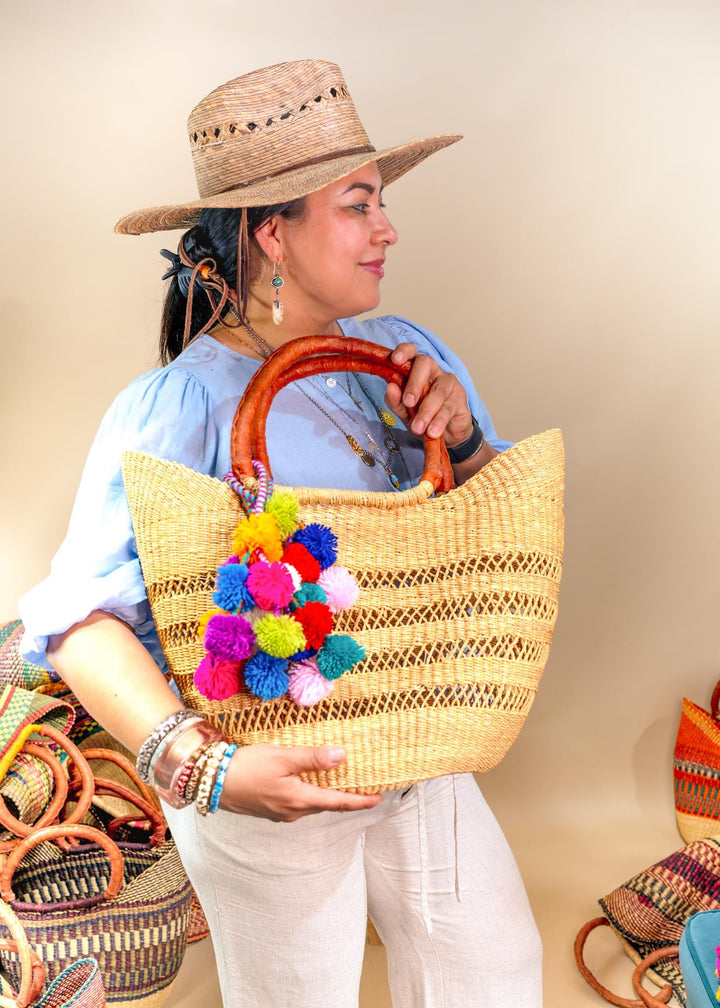 Jane: Tan, Large Deluxe Bolga Basket from Africa, Handmade Straw Ghana Basket, Bolga Basket, Fair Trade Harvest Basket, Gifts