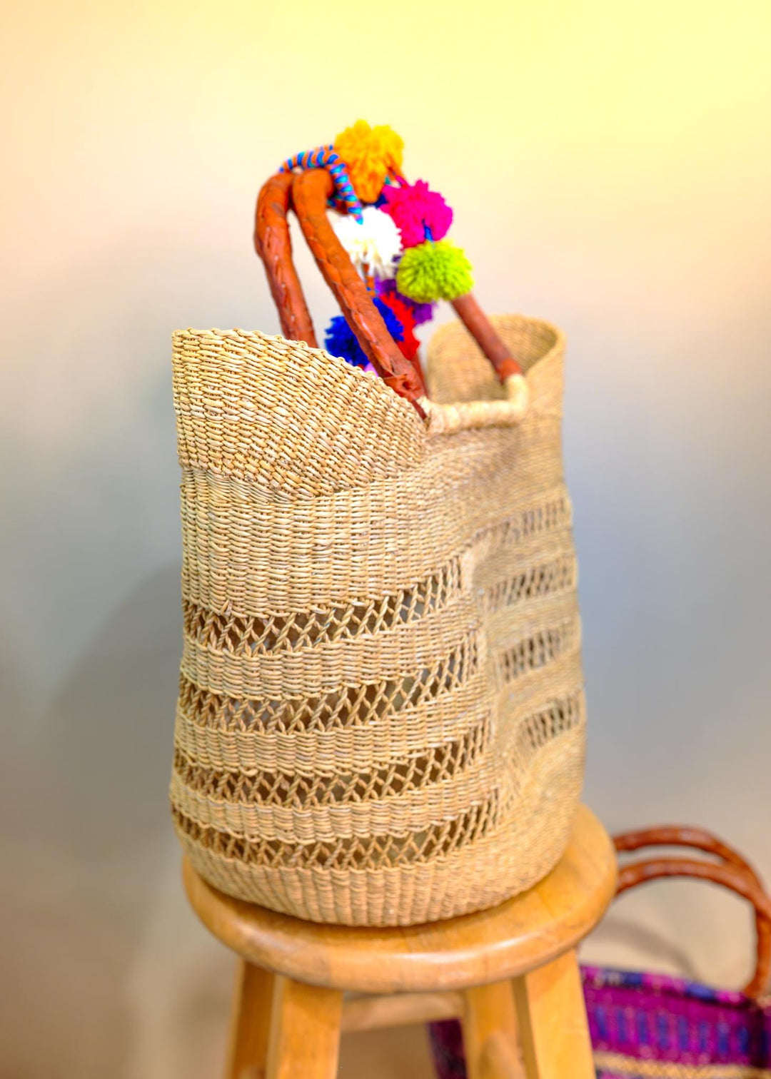 Jane: Tan, Large Deluxe Bolga Basket from Africa, Handmade Straw Ghana Basket, Bolga Basket, Fair Trade Harvest Basket, Gifts