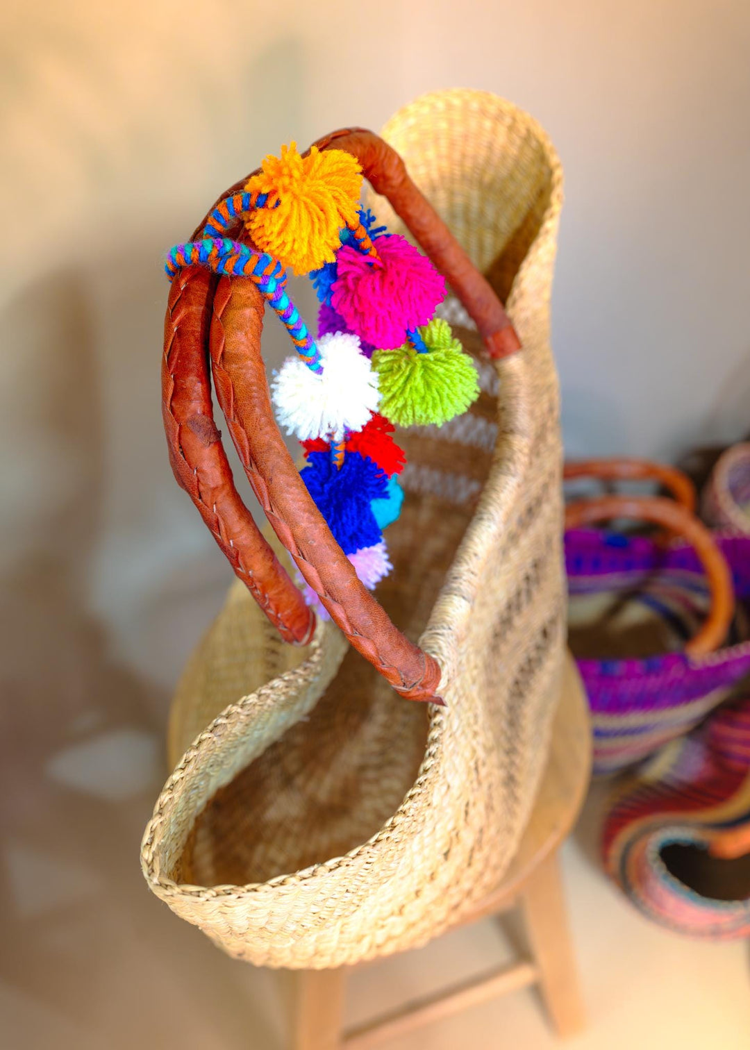 Jane: Tan, Large Deluxe Bolga Basket from Africa, Handmade Straw Ghana Basket, Bolga Basket, Fair Trade Harvest Basket, Gifts