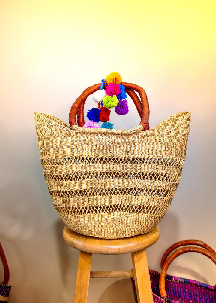 Jane: Tan, Large Deluxe Bolga Basket from Africa, Handmade Straw Ghana Basket, Bolga Basket, Fair Trade Harvest Basket, Gifts