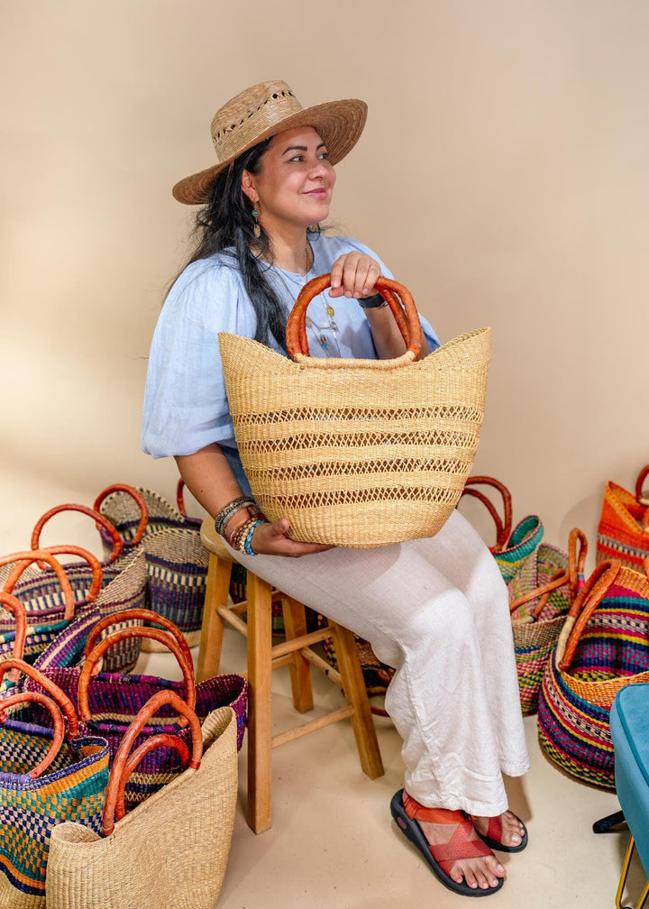 Jane: Tan, Large Deluxe Bolga Basket from Africa, Handmade Straw Ghana Basket, Bolga Basket, Fair Trade Harvest Basket, Gifts