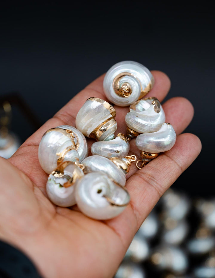 Gold Electroplated Pearl Turbo Shells, Sold by each, Shell Earrings, Shell Charms, Shell Necklace, Plated Shell Jewelry, Jewelry Supplies