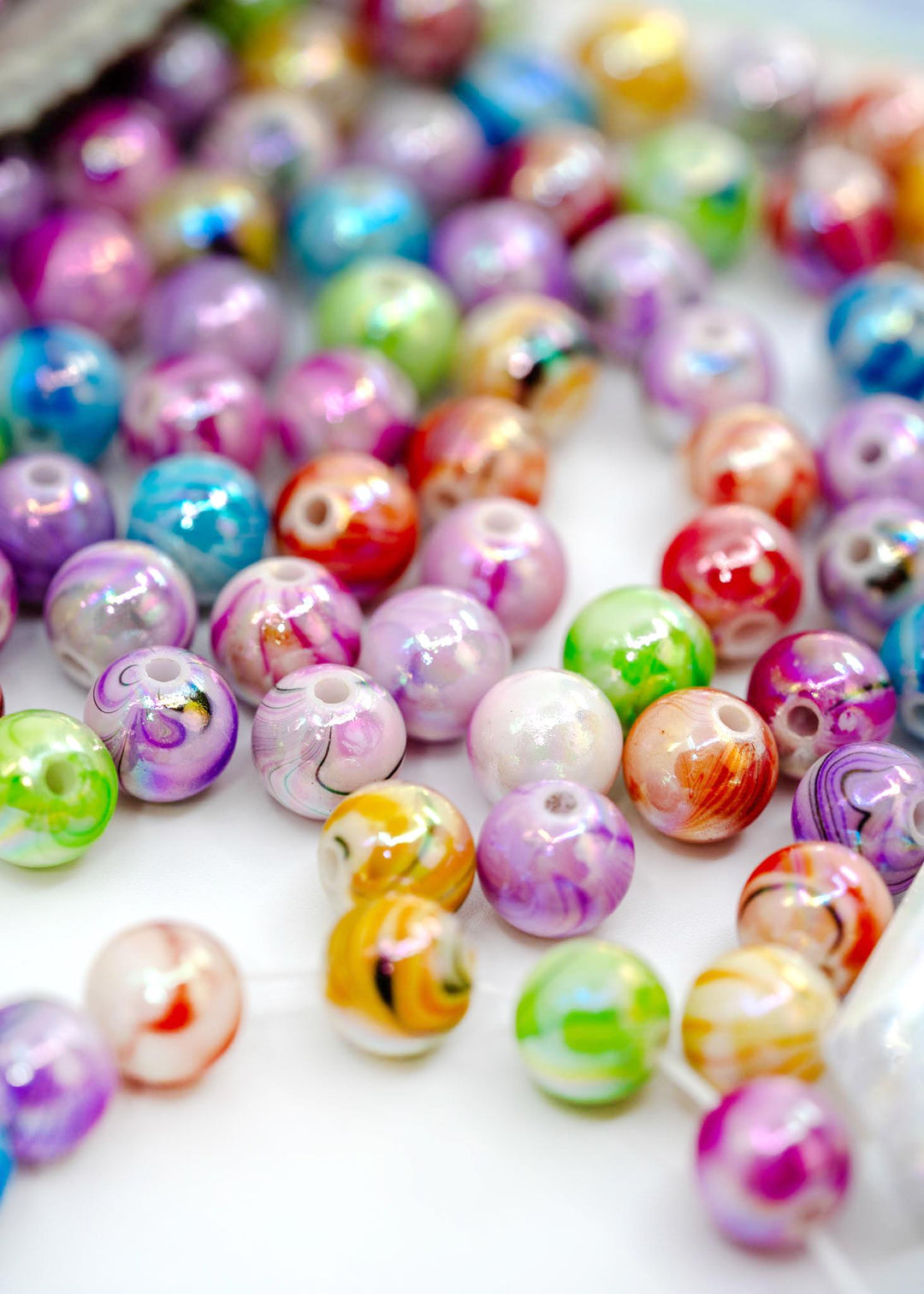 Multicolor Water Ripple AB Acrylic Beads, 10mm Bubblegum Beads, 20 beads for DIY Bracelet and Jewelry Making, Phone Straps, Supplies