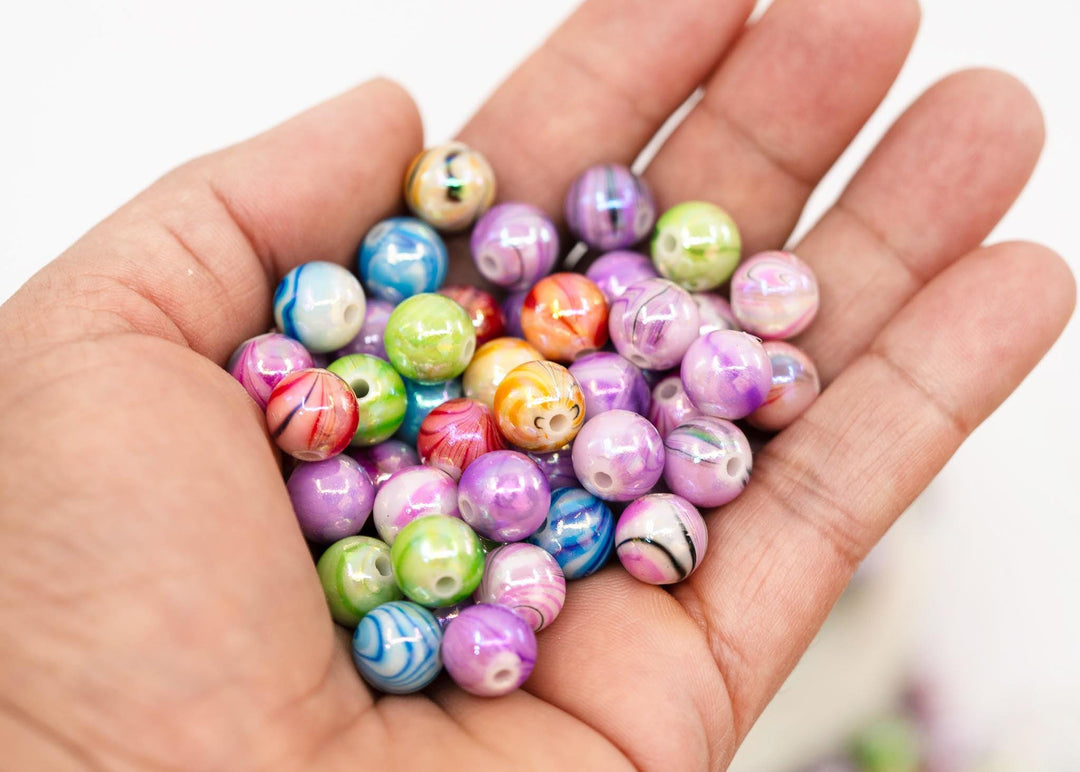 Multicolor Water Ripple AB Acrylic Beads, 10mm Bubblegum Beads, 20 beads for DIY Bracelet and Jewelry Making, Phone Straps, Supplies