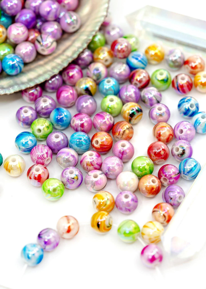 Multicolor Water Ripple AB Acrylic Beads, 10mm Bubblegum Beads, 20 beads for DIY Bracelet and Jewelry Making, Phone Straps, Supplies