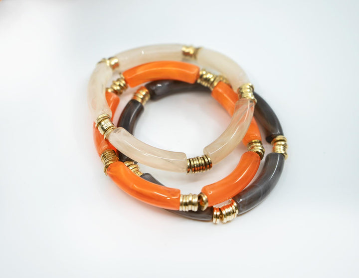 Josie Acrylic Tube Bracelet Set – Neutral Stackable Lucite Bangles (3 Bracelets)