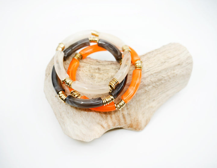Josie Acrylic Tube Bracelet Set – Neutral Stackable Lucite Bangles (3 Bracelets)