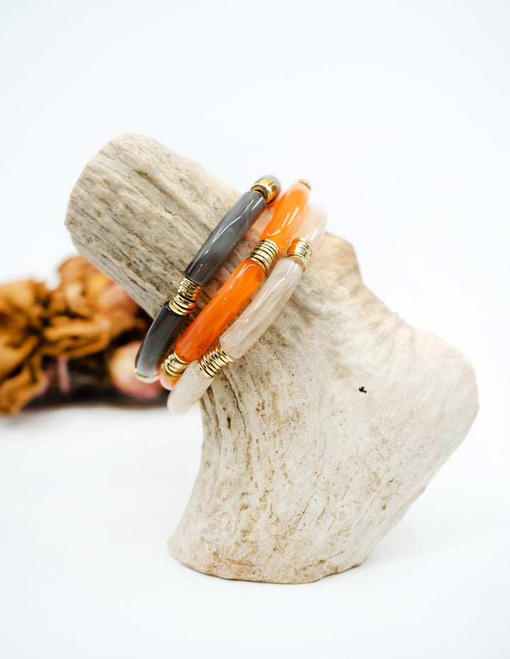 Josie Acrylic Tube Bracelet Set – Neutral Stackable Lucite Bangles (3 Bracelets)