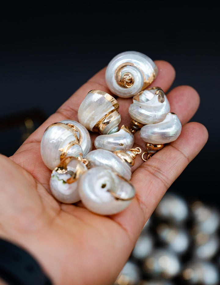 Gold Electroplated Pearl Turbo Shells, Sold by each, Shell Earrings, Shell Charms, Shell Necklace, Plated Shell Jewelry, Jewelry Supplies