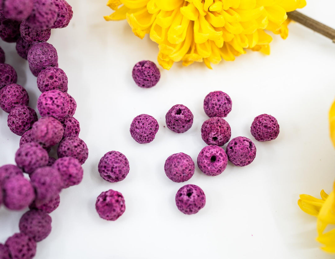 Fuchsia Pink Lava Rock Beads 8mm – Oil Diffuser Beads, 16" strand