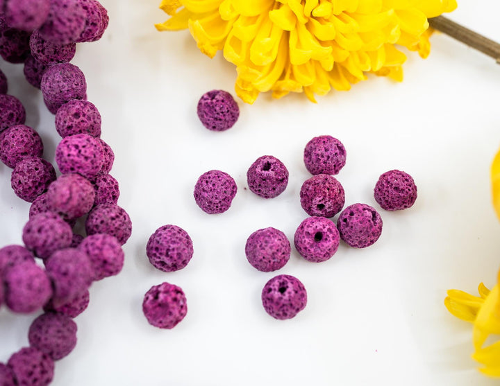 Fuchsia Pink Lava Rock Beads 8mm – Oil Diffuser Beads, 16" strand