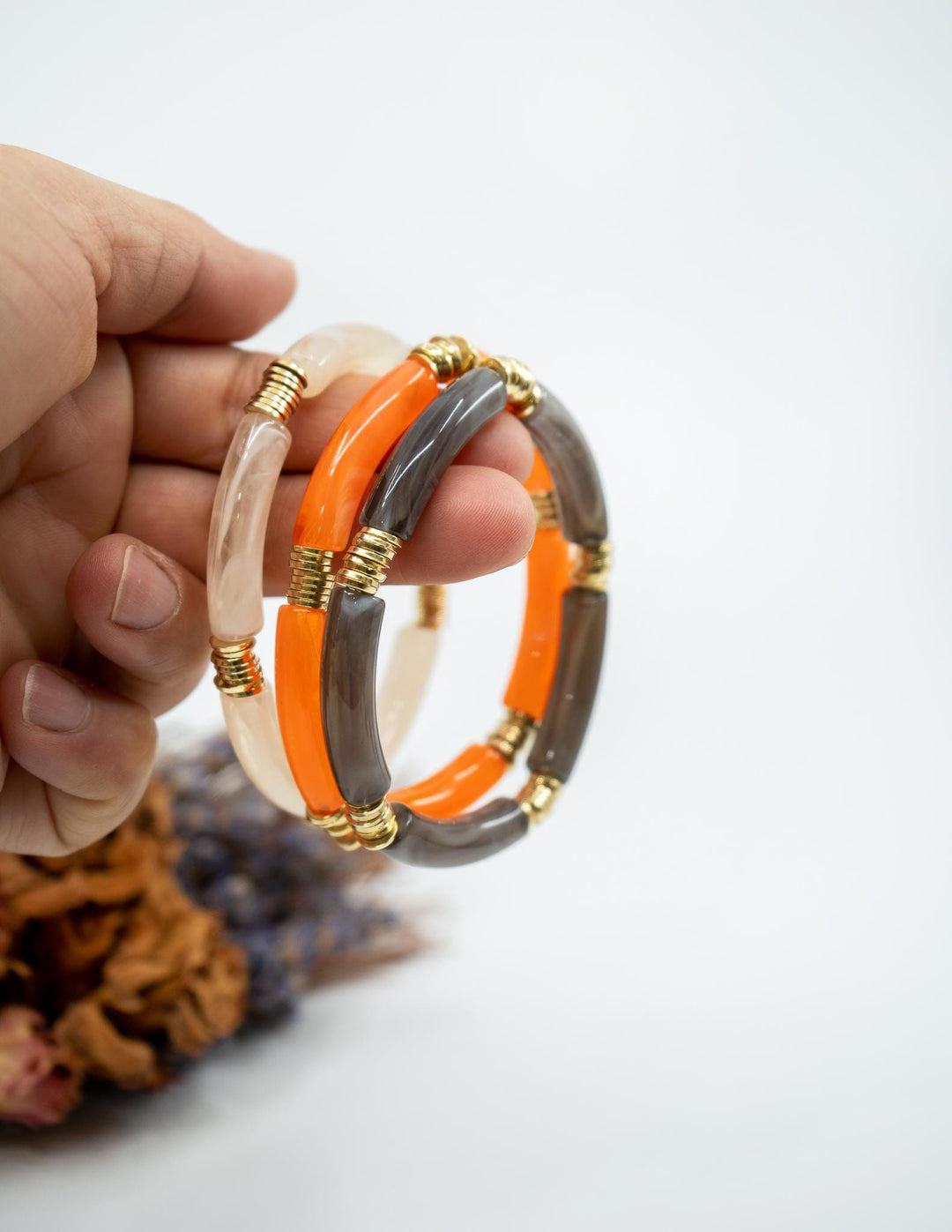 Josie Acrylic Tube Bracelet Set – Neutral Stackable Lucite Bangles (3 Bracelets)