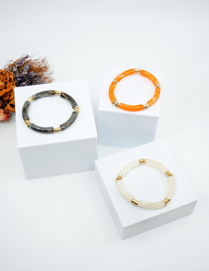 Josie Acrylic Tube Bracelet Set – Neutral Stackable Lucite Bangles (3 Bracelets)