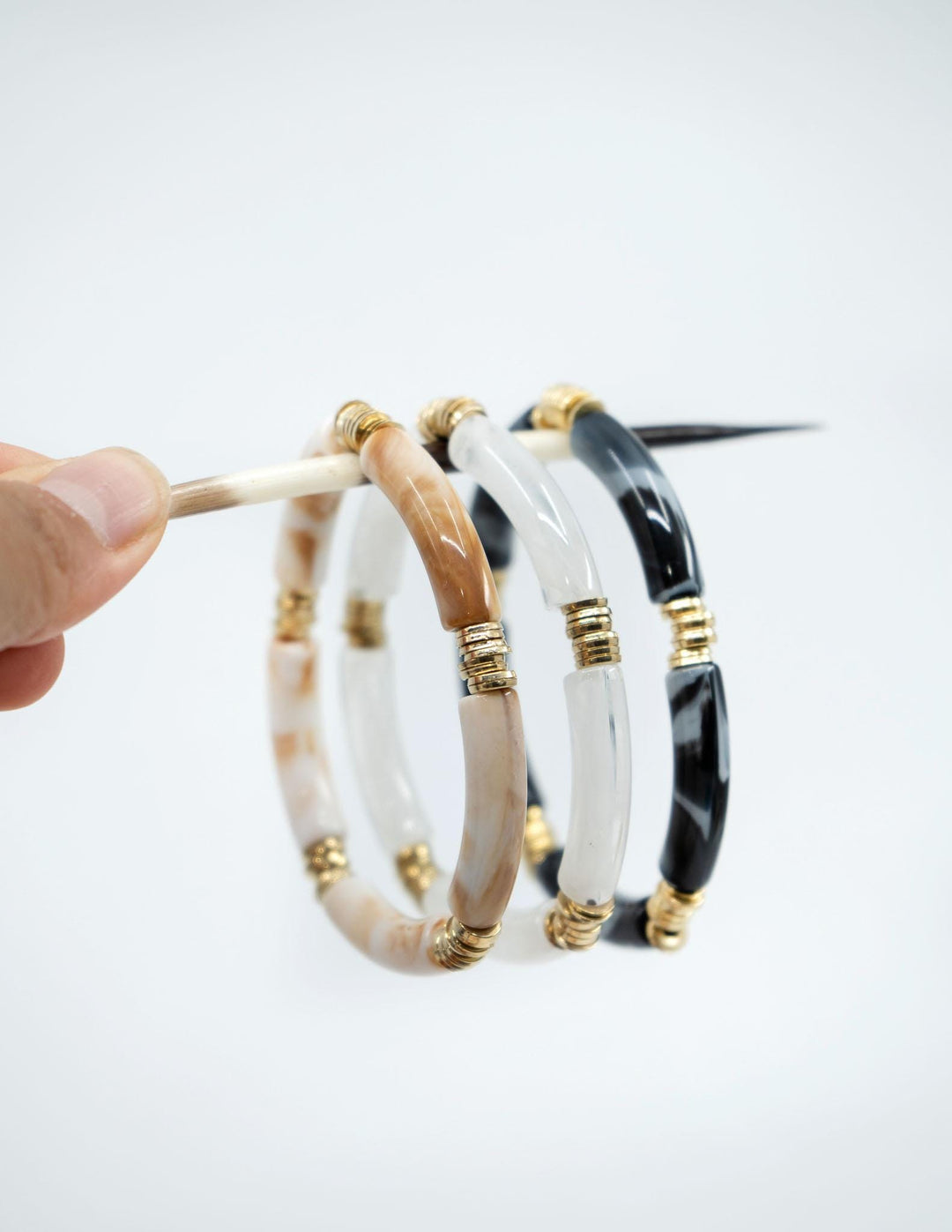 Josie Acrylic Tube Bracelet Set – Neutral Black Stackable Lucite Bangles (3 Bracelets)