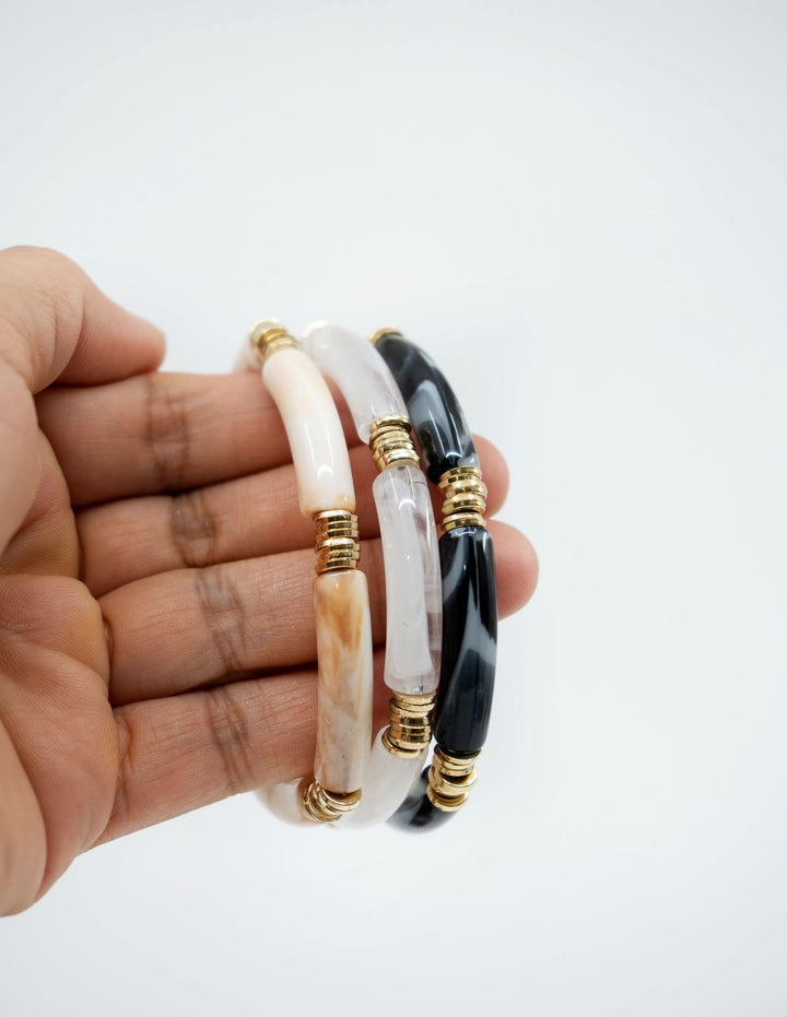 Josie Acrylic Tube Bracelet Set – Neutral Black Stackable Lucite Bangles (3 Bracelets)