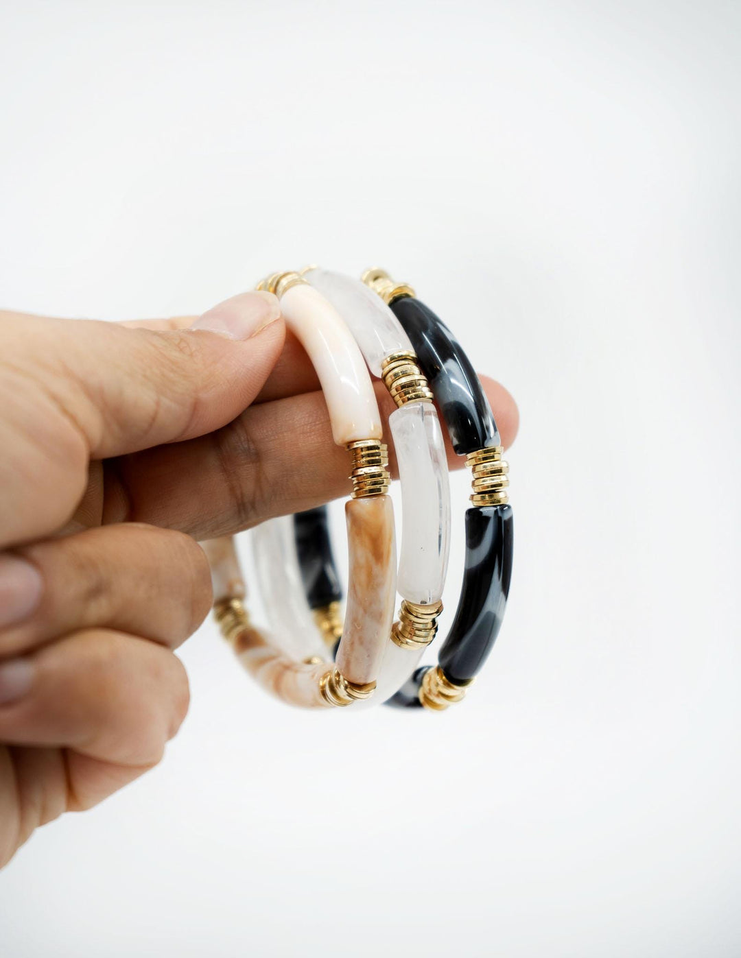 Josie Acrylic Tube Bracelet Set – Neutral Black Stackable Lucite Bangles (3 Bracelets)