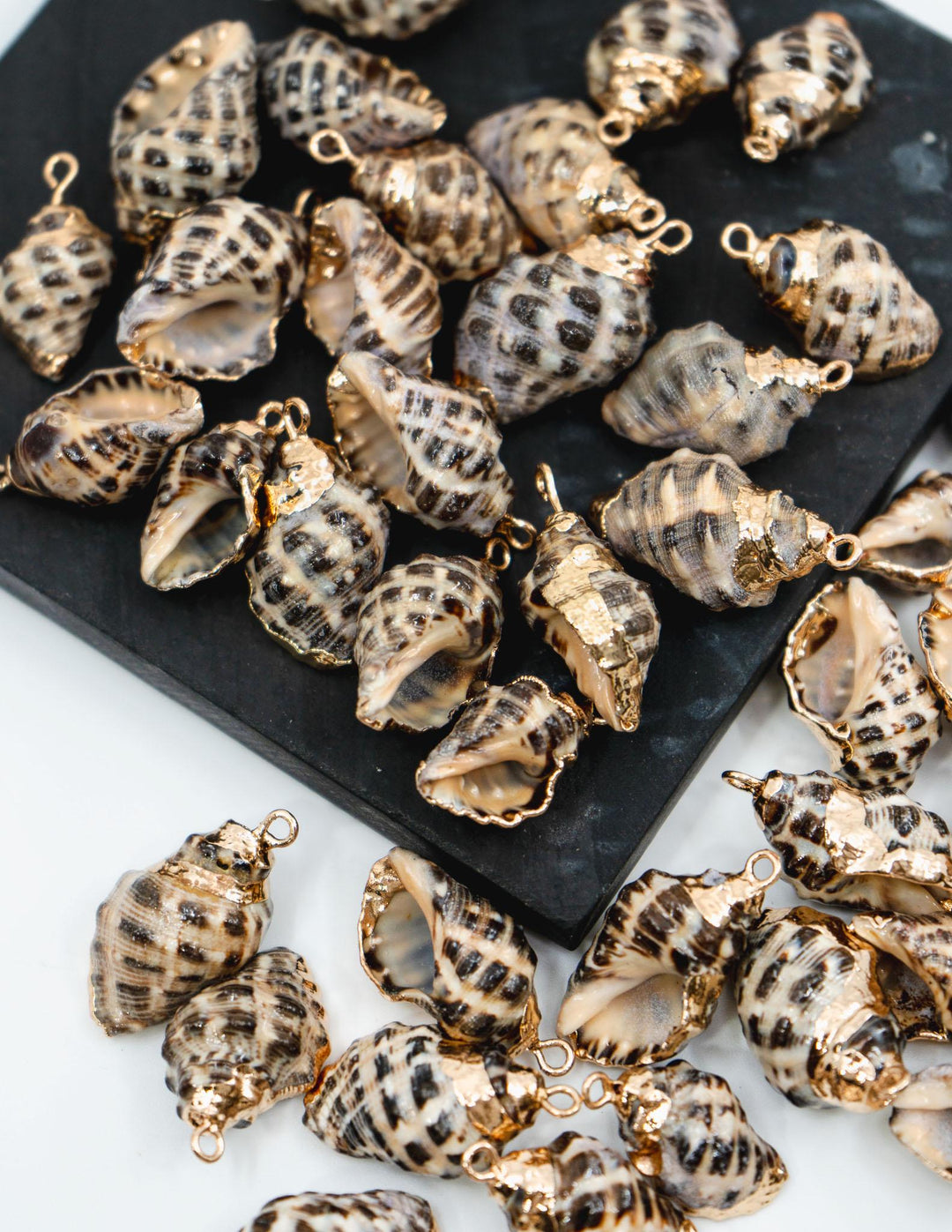 Spiral Shells: Gold Electroplated Spiral Speckled Shells for Jewelry Making, Sold by Each, Natural Seashell Charms, Beach Jewelry Supplies