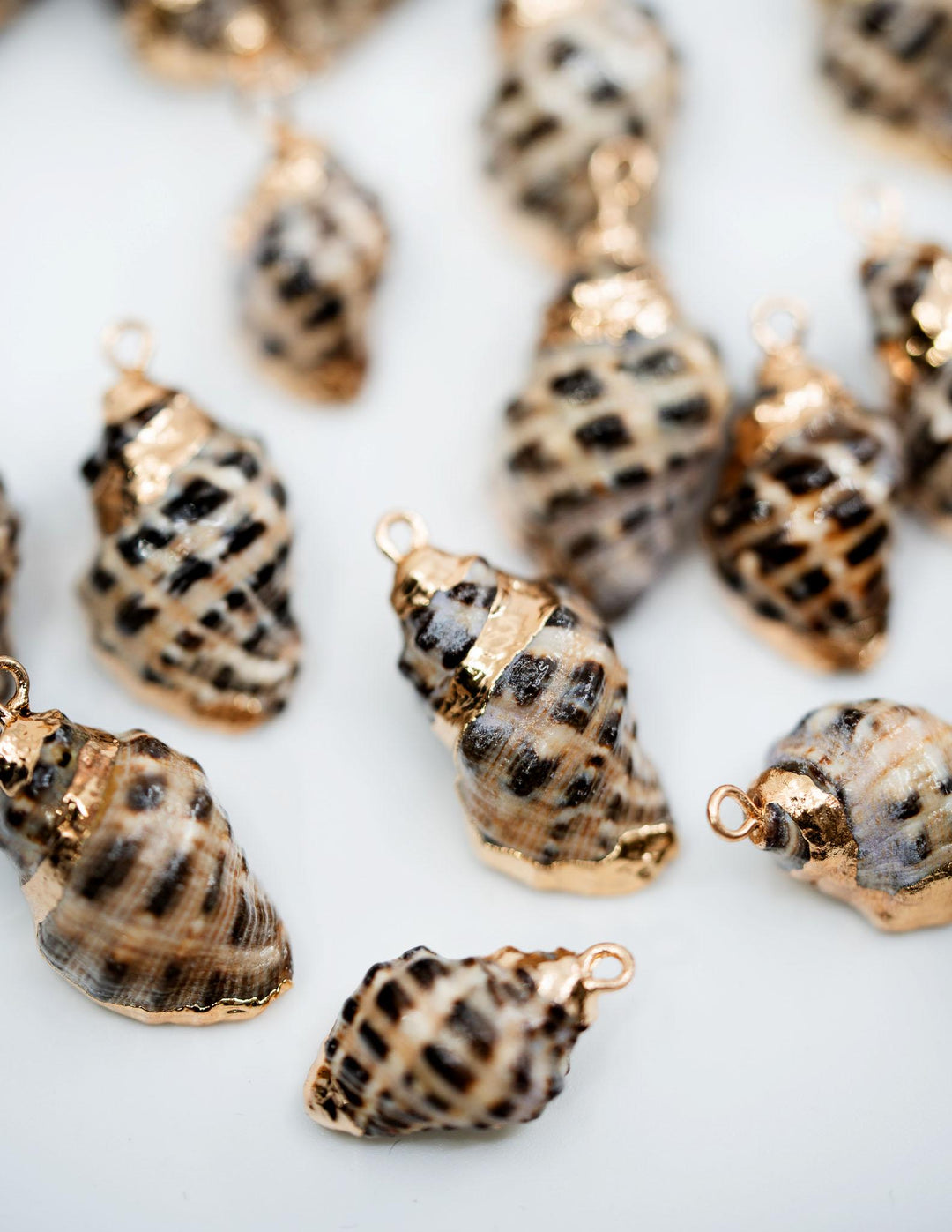 Spiral Shells: Gold Electroplated Spiral Speckled Shells for Jewelry Making, Sold by Each, Natural Seashell Charms, Beach Jewelry Supplies