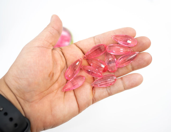 Pink: Vintage 1980s German Resin Teardrop Beads, 29mm, Sold by each, Perspex, Lucite Beads, Vintage Beads, Charms, Acrylic