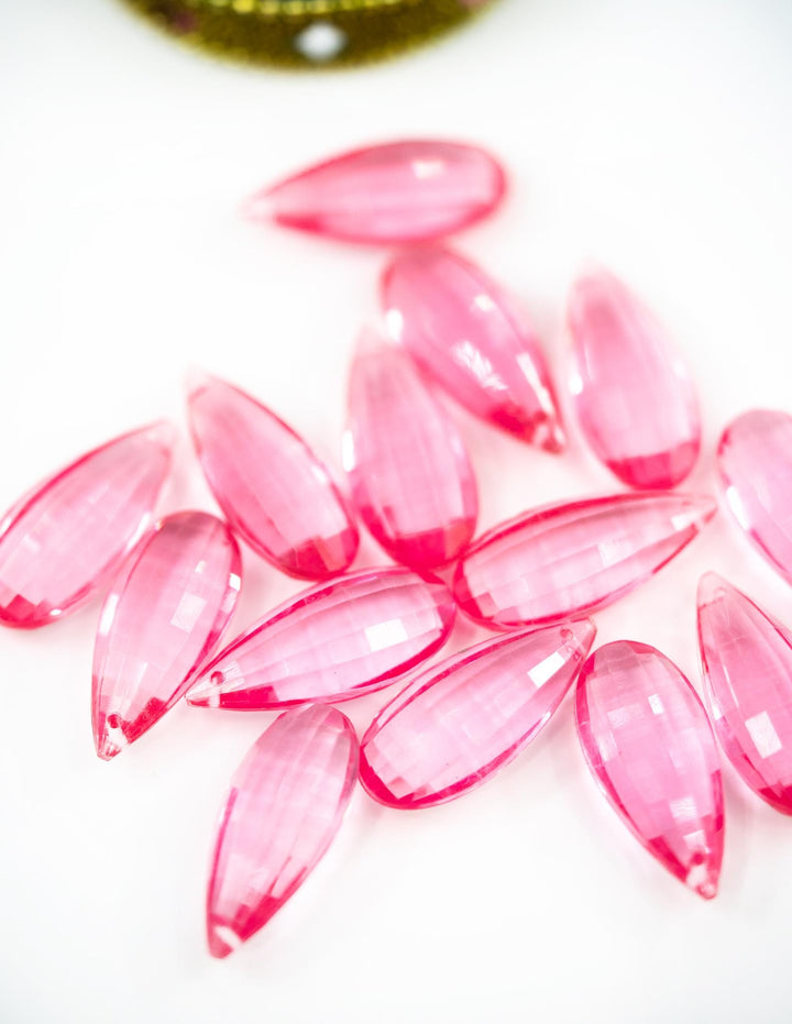 Pink: Vintage 1980s German Resin Teardrop Beads, 29mm, Sold by each, Perspex, Lucite Beads, Vintage Beads, Charms, Acrylic