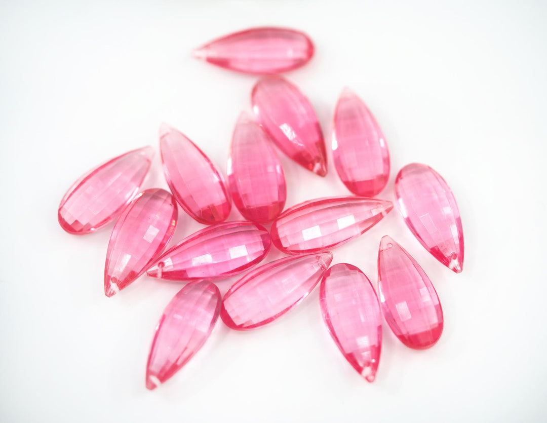 Pink: Vintage 1980s German Resin Teardrop Beads, 29mm, Sold by each, Perspex, Lucite Beads, Vintage Beads, Charms, Acrylic