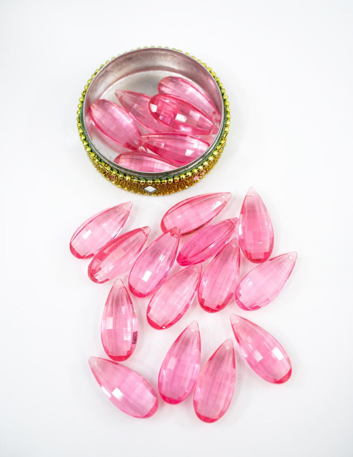 Pink: Vintage 1980s German Resin Teardrop Beads, 29mm, Sold by each, Perspex, Lucite Beads, Vintage Beads, Charms, Acrylic