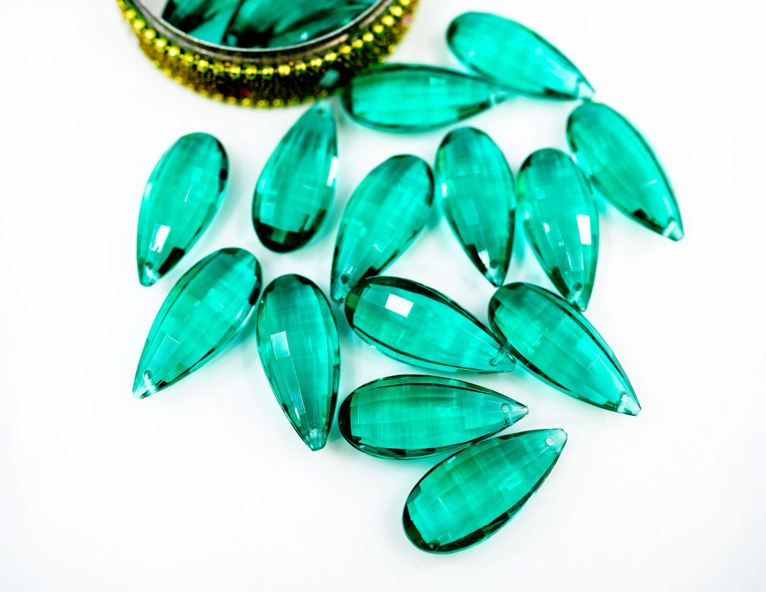 Emerald Green: Vintage 1980s German Resin Teardrop Beads, 29mm, Sold by each, Perspex, Lucite Beads, Vintage Beads, Charms, Acrylic