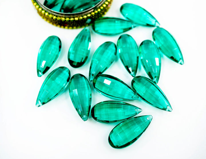 Emerald Green: Vintage 1980s German Resin Teardrop Beads, 29mm, Sold by each, Perspex, Lucite Beads, Vintage Beads, Charms, Acrylic