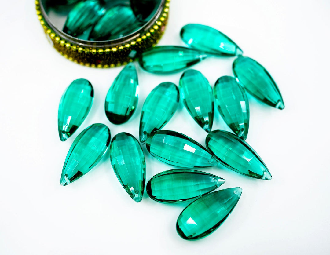 Emerald Green: Vintage 1980s German Resin Teardrop Beads, 29mm, Sold by each, Perspex, Lucite Beads, Vintage Beads, Charms, Acrylic