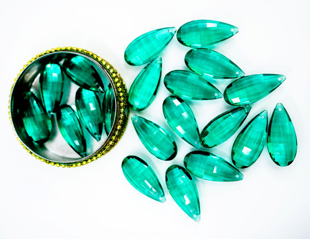 Emerald Green: Vintage 1980s German Resin Teardrop Beads, 29mm, Sold by each, Perspex, Lucite Beads, Vintage Beads, Charms, Acrylic