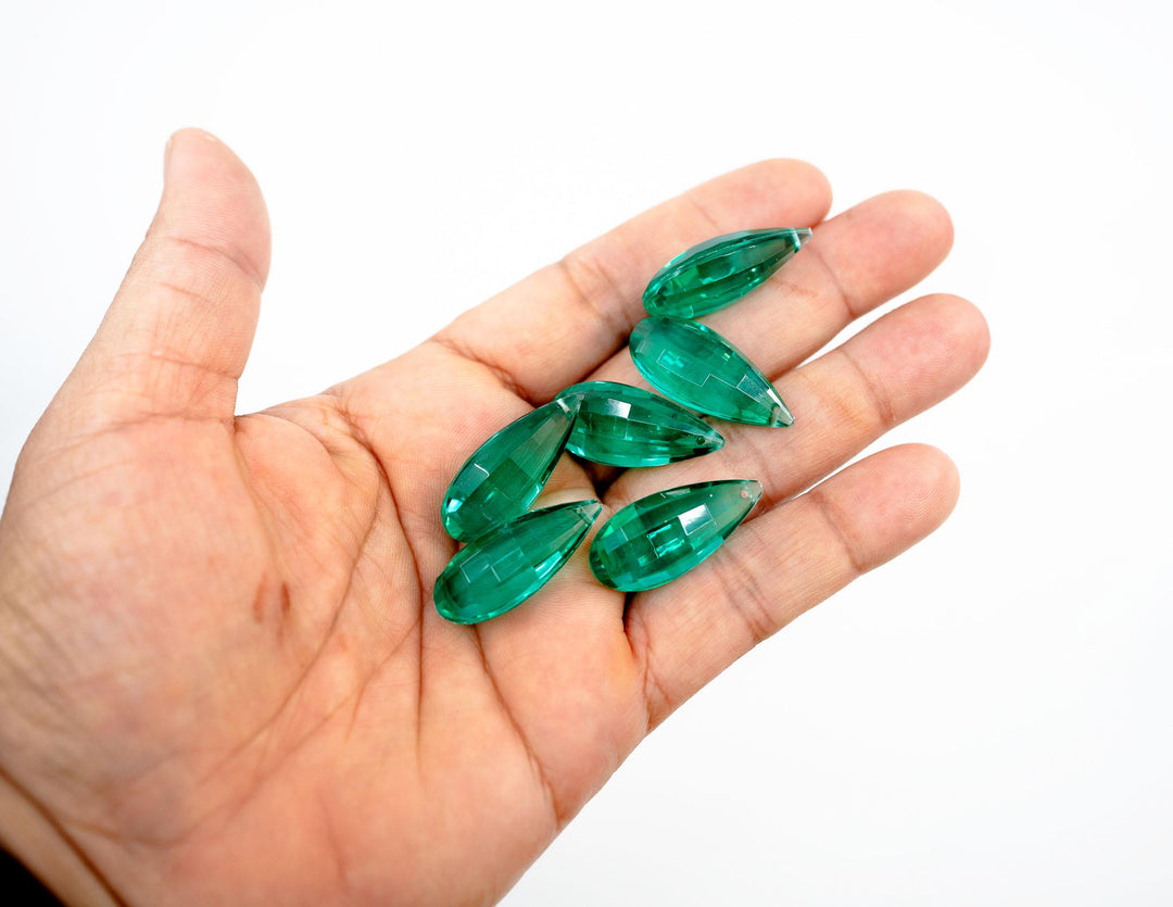 Emerald Green: Vintage 1980s German Resin Teardrop Beads, 29mm, Sold by each, Perspex, Lucite Beads, Vintage Beads, Charms, Acrylic