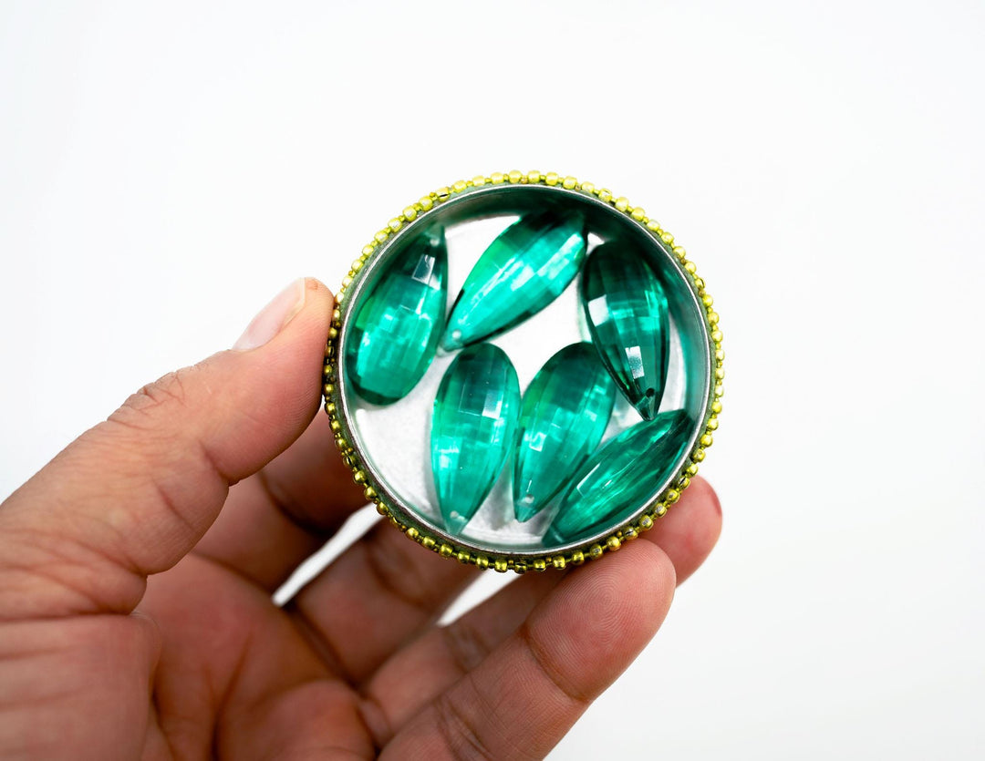 Emerald Green: Vintage 1980s German Resin Teardrop Beads, 29mm, Sold by each, Perspex, Lucite Beads, Vintage Beads, Charms, Acrylic