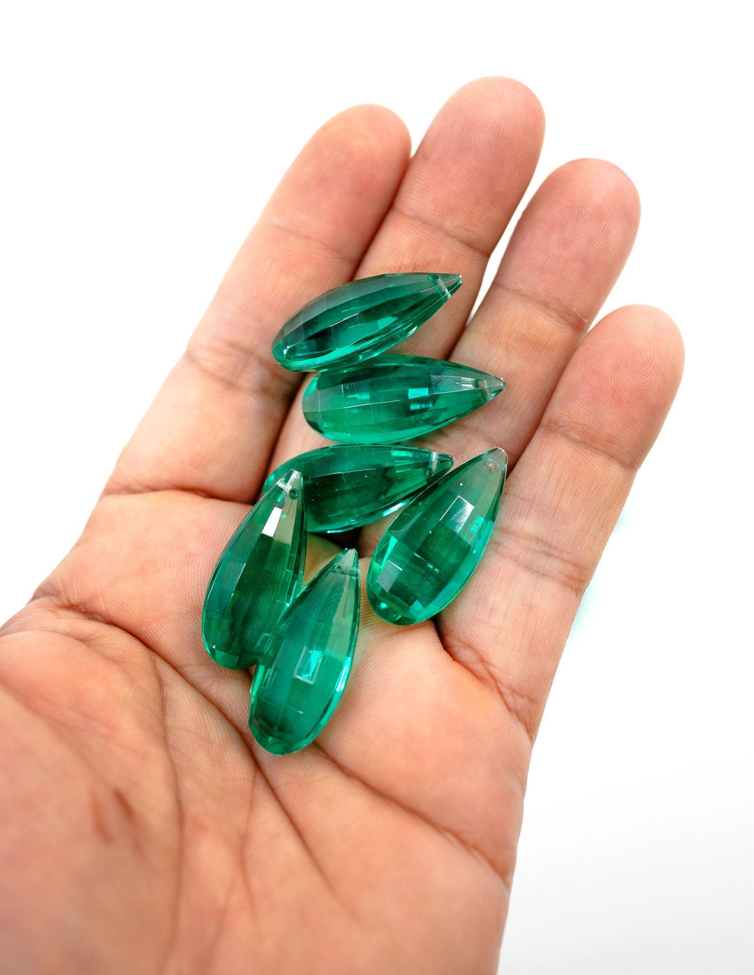 Emerald Green: Vintage 1980s German Resin Teardrop Beads, 29mm, Sold by each, Perspex, Lucite Beads, Vintage Beads, Charms, Acrylic