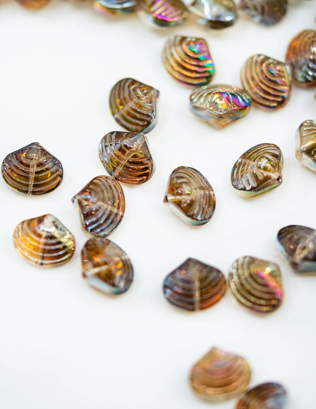 Aurora Borealis Electroplated Glass Clam Shell Beads, 10 beads, Electroplated Seashell Beads for Jewelry Making, Sea Shell, Nautilus Beads