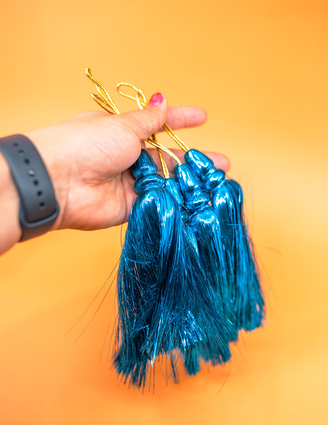 Turquoise Blue Metallic Tinsel Tassels  Set of 2 Festive Tassels for DIY Jewelry, 6 inches, Decor, and Crafts