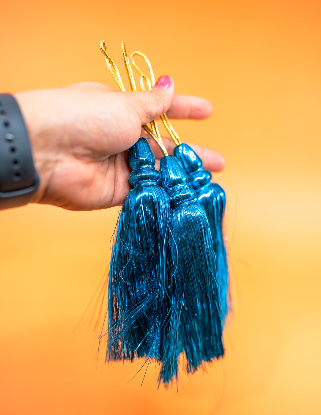 Turquoise Blue Metallic Tinsel Tassels  Set of 2 Festive Tassels for DIY Jewelry, 6 inches, Decor, and Crafts