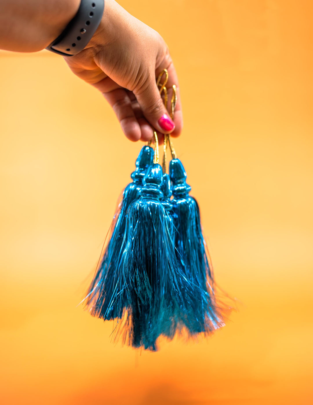 Turquoise Blue Metallic Tinsel Tassels  Set of 2 Festive Tassels for DIY Jewelry, 6 inches, Decor, and Crafts