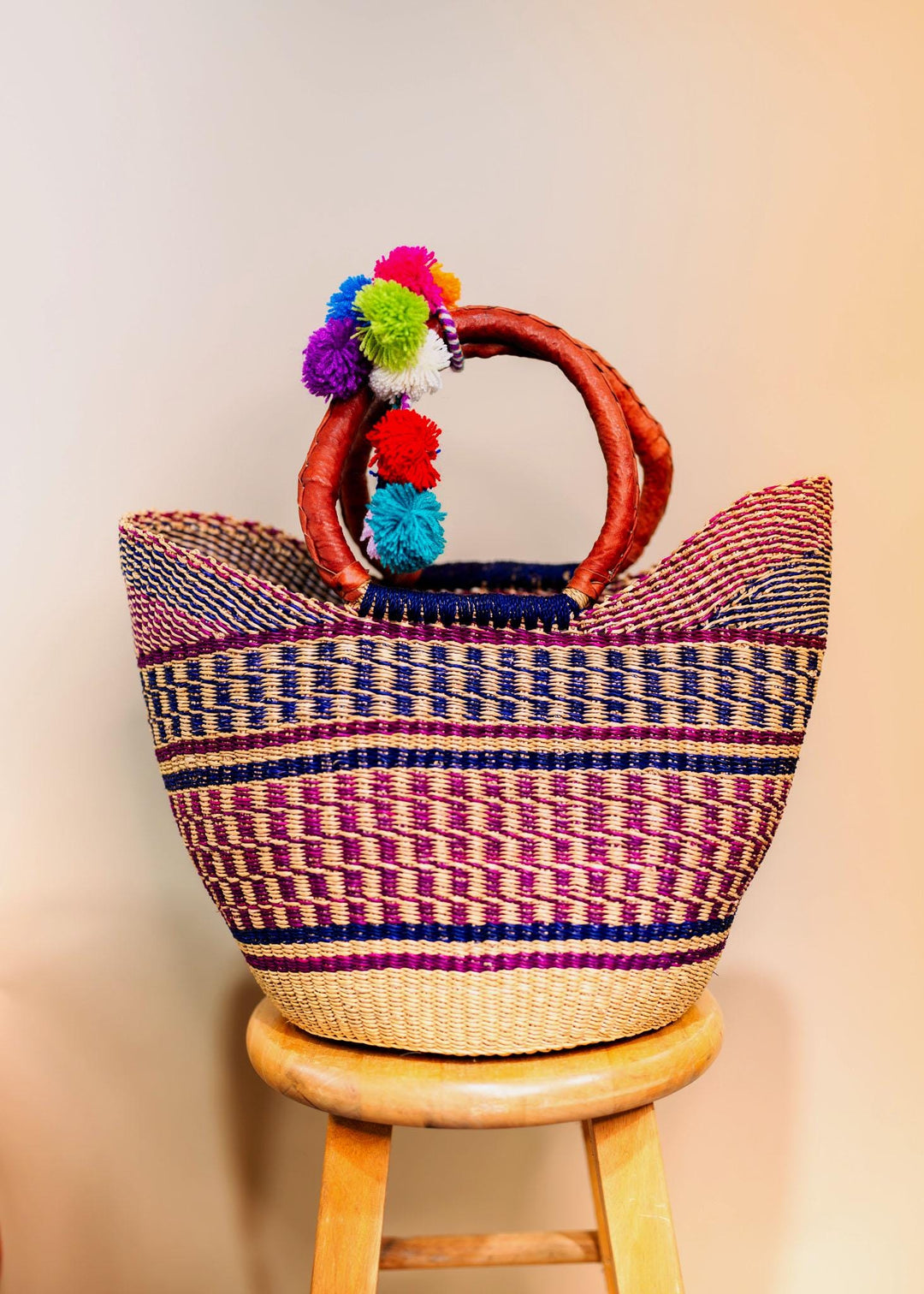 Emi: Large Multicolor Deluxe Bolga Basket from Ghana  Handmade African Basket, Eco-Friendly Market, Garden Basket, Gift-Ready