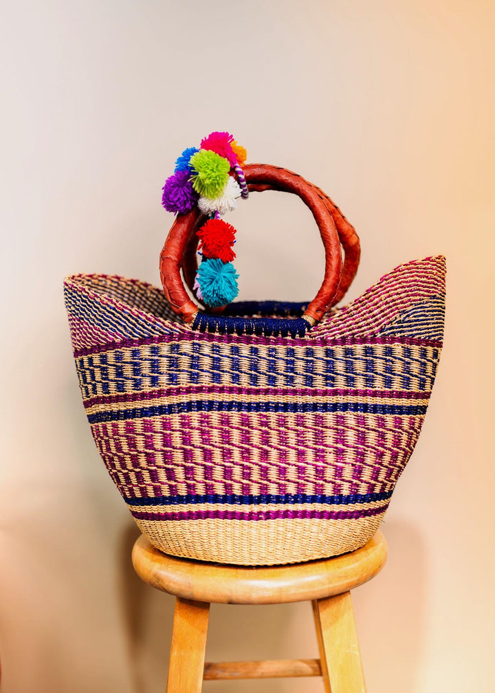 Emi: Large Multicolor Deluxe Bolga Basket from Ghana  Handmade African Basket, Eco-Friendly Market, Garden Basket, Gift-Ready