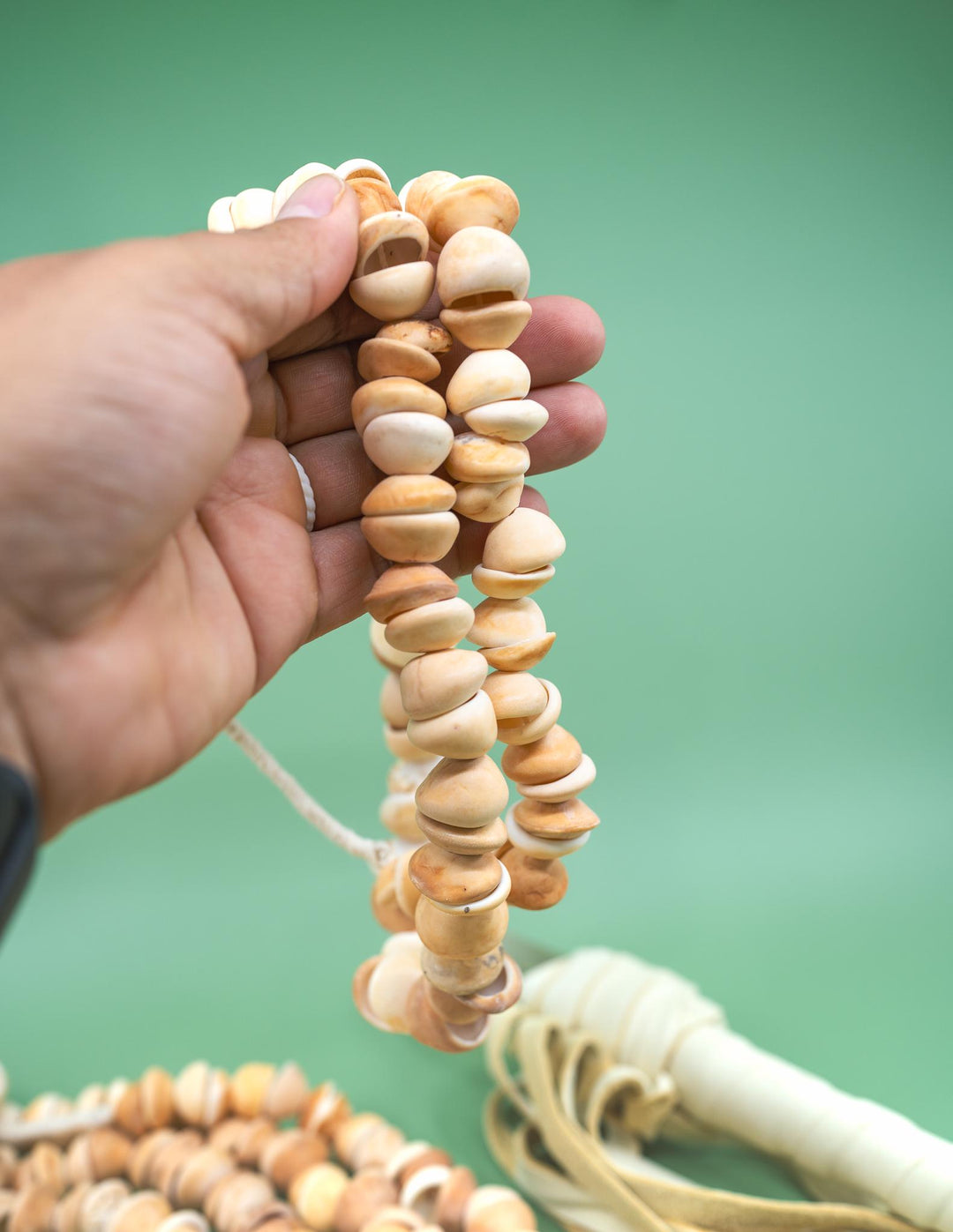 African Cone Shell Beads Necklace - 31 Inches, 80 plus beads | Unique Hand-Drilled Light Brown Shell Beads, African Seashells