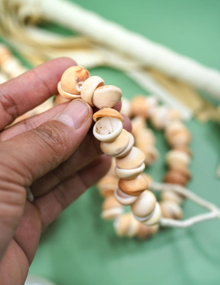 African Cone Shell Beads Necklace - 31 Inches, 80 plus beads | Unique Hand-Drilled Light Brown Shell Beads, African Seashells