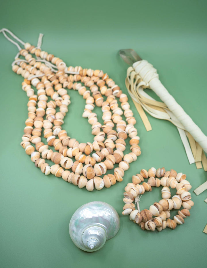 African Cone Shell Beads Necklace - 31 Inches, 80 plus beads | Unique Hand-Drilled Light Brown Shell Beads, African Seashells