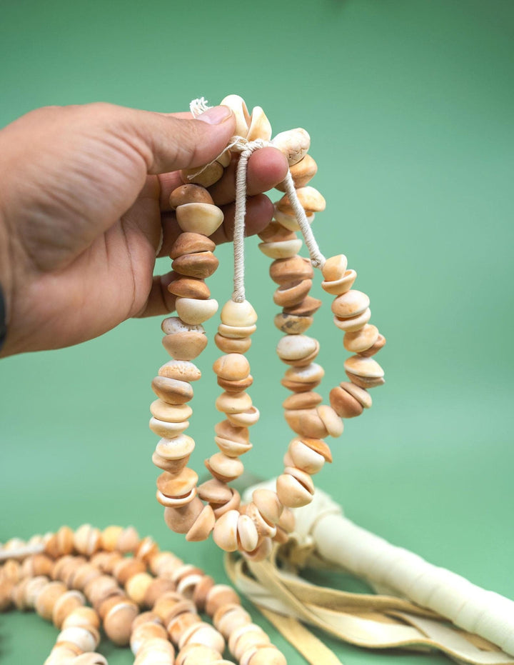 African Cone Shell Beads Necklace - 31 Inches, 80 plus beads | Unique Hand-Drilled Light Brown Shell Beads, African Seashells