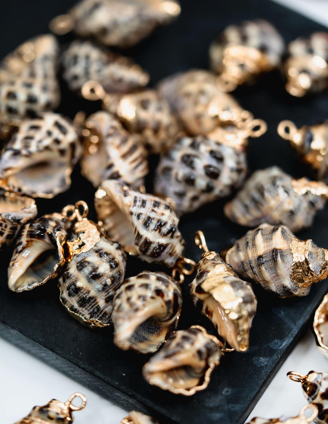 Spiral Shells: Gold Electroplated Spiral Speckled Shells for Jewelry Making, Sold by Each, Natural Seashell Charms, Beach Jewelry Supplies