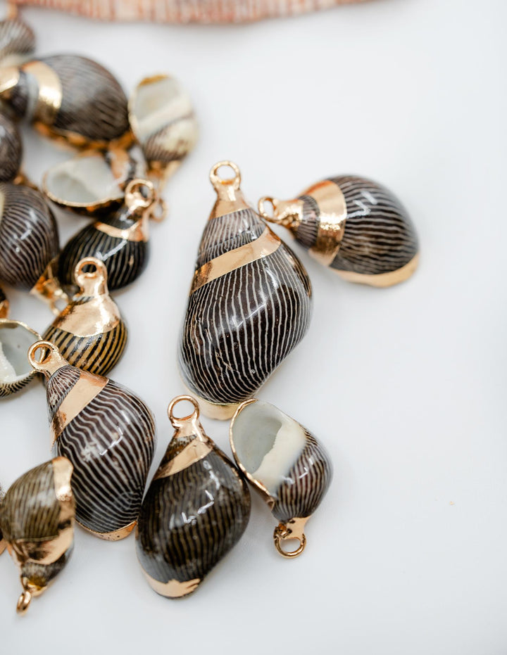 Spiral Shells: Zebra Gold Electroplated Spiral Shells for Jewelry Making, Sold by Each, Natural Seashell Charms, Jewelry Supplies