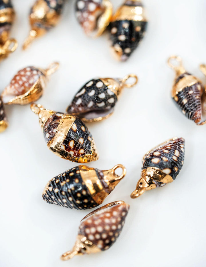 Spiral Shells: Gold Electroplated Spiral Speckled Dots Shells for Jewelry Making, Sold by Each, Natural Seashell Charms, Jewelry Supplies