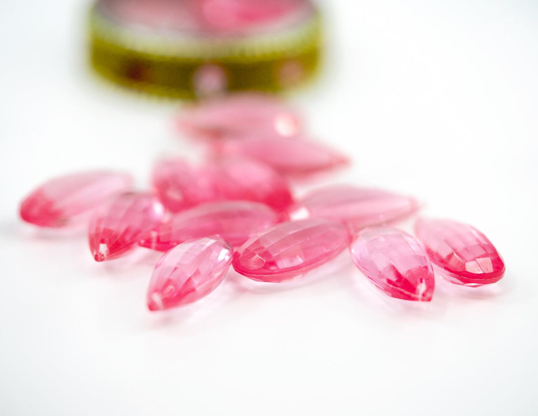 Pink: Vintage 1980s German Resin Teardrop Beads, 29mm, Sold by each, Perspex, Lucite Beads, Vintage Beads, Charms, Acrylic