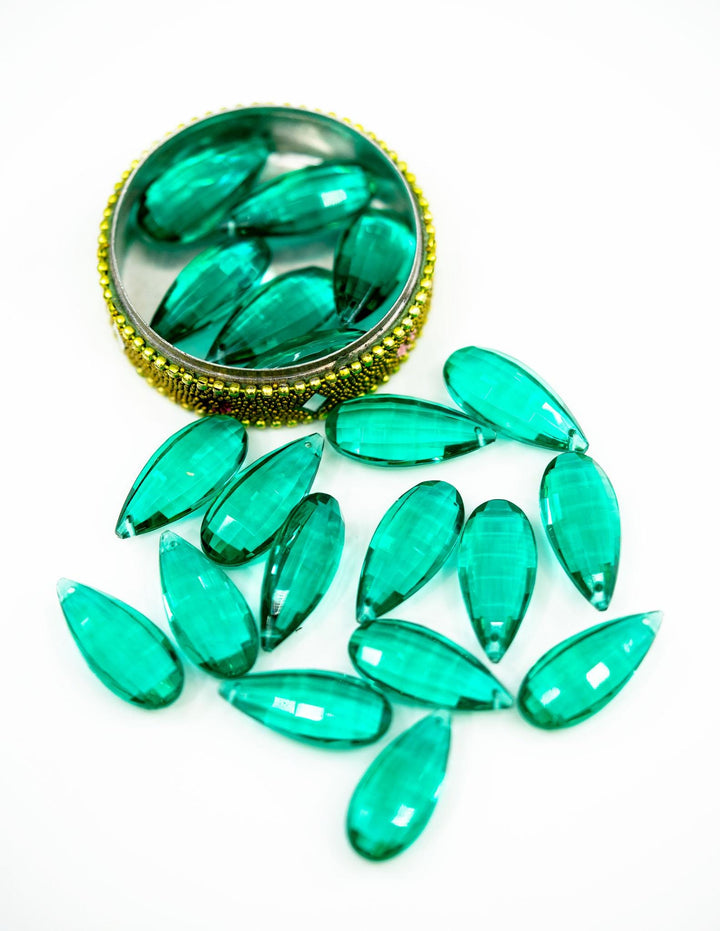 Emerald Green: Vintage 1980s German Resin Teardrop Beads, 29mm, Sold by each, Perspex, Lucite Beads, Vintage Beads, Charms, Acrylic