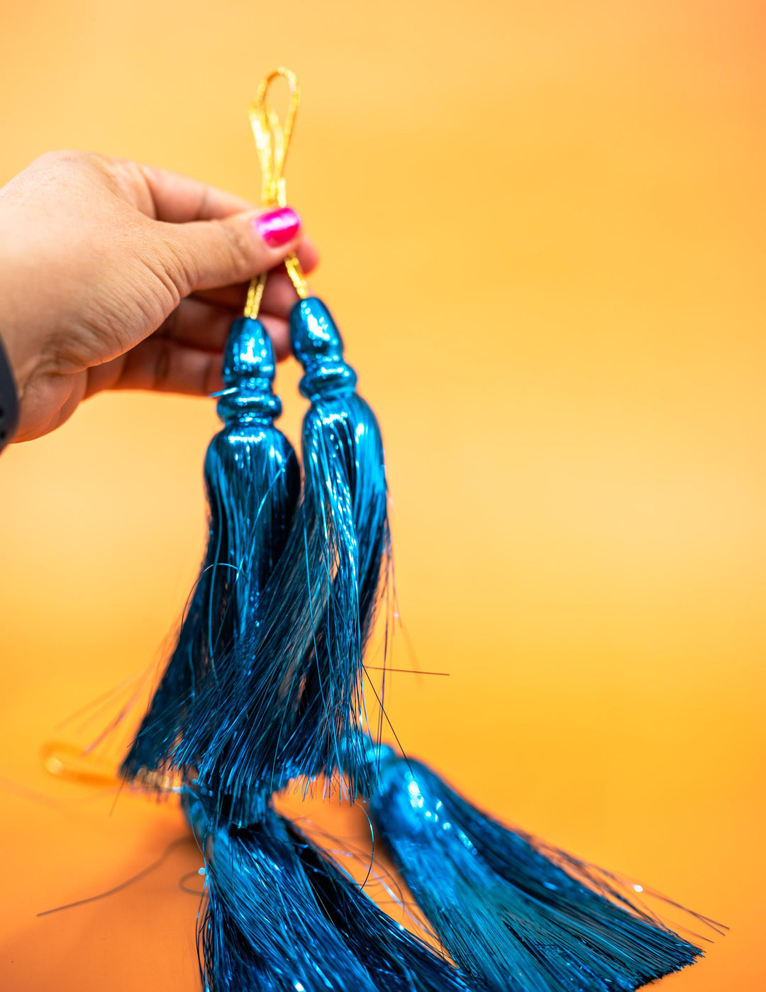 Turquoise Blue Metallic Tinsel Tassels  Set of 2 Festive Tassels for DIY Jewelry, 6 inches, Decor, and Crafts