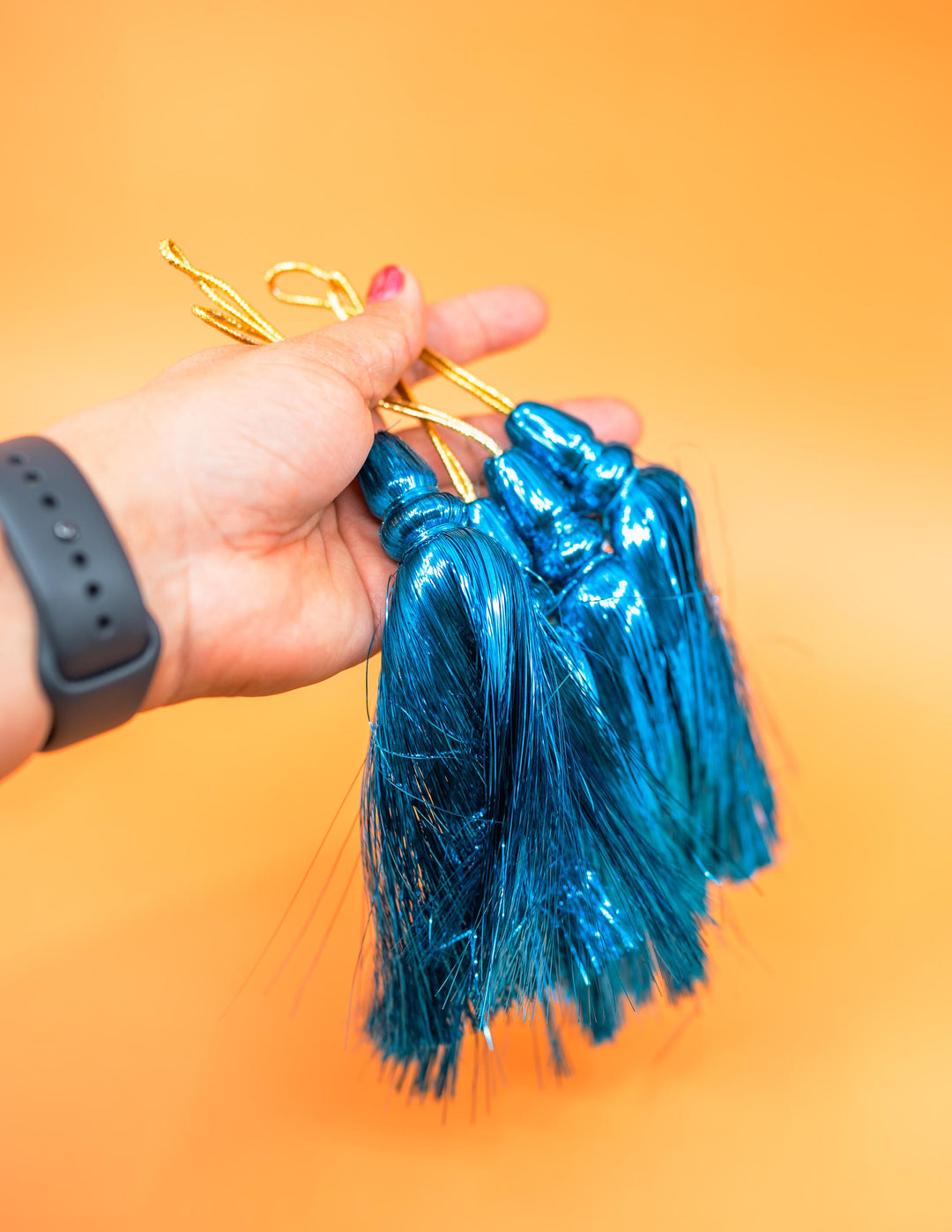 Turquoise Blue Metallic Tinsel Tassels  Set of 2 Festive Tassels for DIY Jewelry, 6 inches, Decor, and Crafts